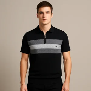 Poloshirt til mænd med stribet strikdesign