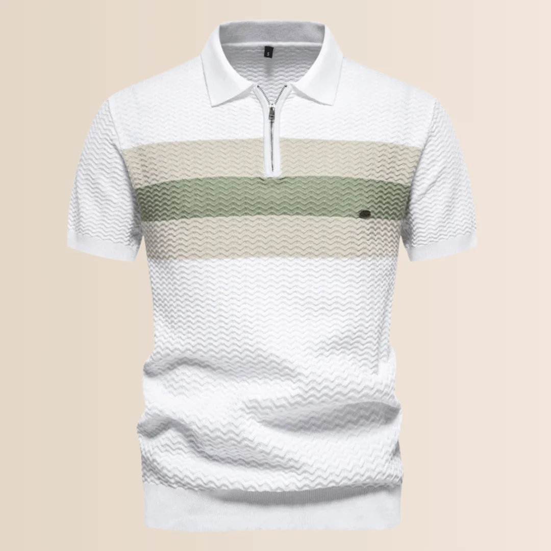 Poloshirt til mænd med stribet strikdesign - Billede 5